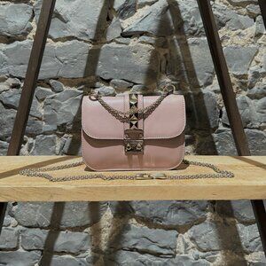 Valentino Poudre Pink Leather Small Glam Lock Chain Bag